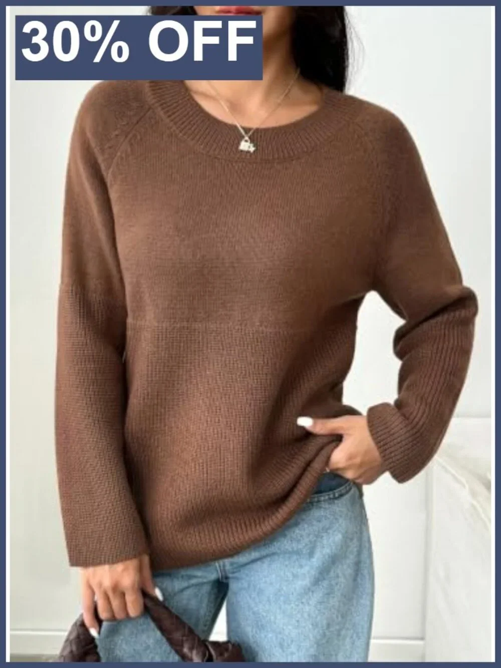 Women's Oversized Chunky Knit Crewneck Sweater Acrylic Polyamide Pullover